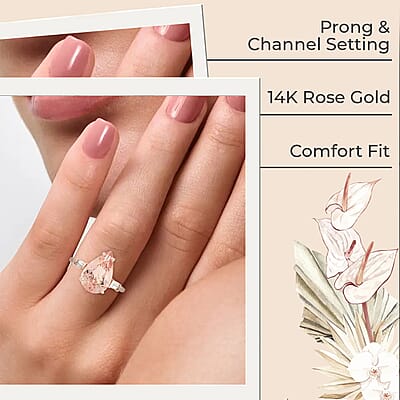 Luxoro Certified AAA Marropino Morganite and G-H I1 Diamond 4.00 ctw Accent Ring, 14K Rose Gold Ring, Wedding Ring