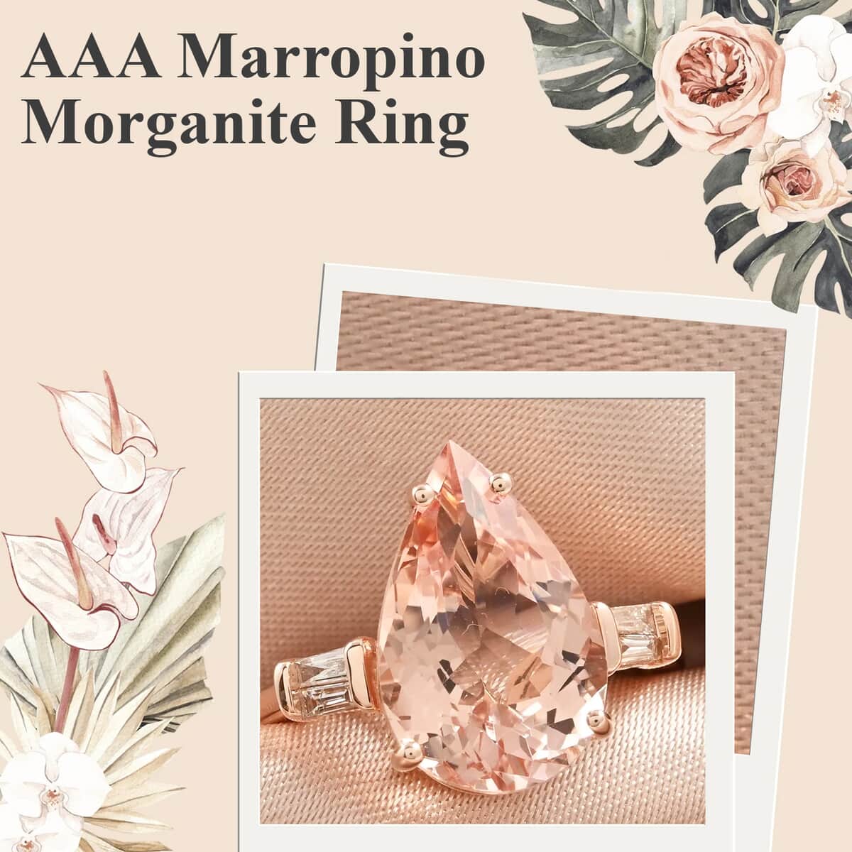 Luxoro Certified AAA Marropino Morganite Ring,  G-H I1 Diamond Accent Ring, 14K Rose Gold Ring, Wedding Ring 4.00 ctw image number 1