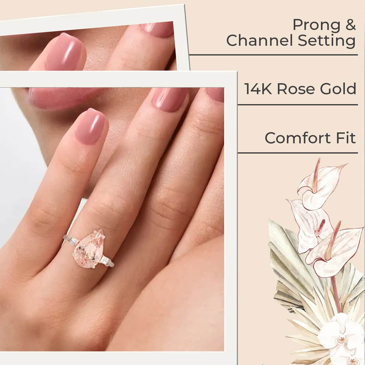 Luxoro Certified AAA Marropino Morganite Ring,  G-H I1 Diamond Accent Ring, 14K Rose Gold Ring, Wedding Ring 4.00 ctw image number 2