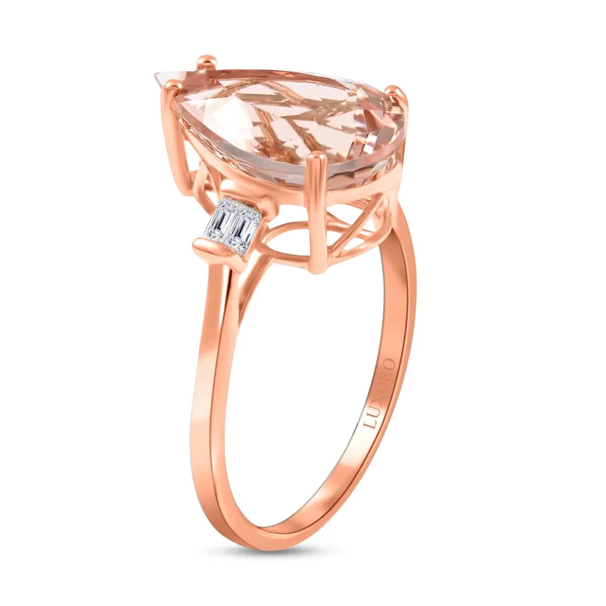 Luxoro Certified AAA Marropino Morganite Ring,  G-H I1 Diamond Accent Ring, 14K Rose Gold Ring, Wedding Ring 4.00 ctw image number 4