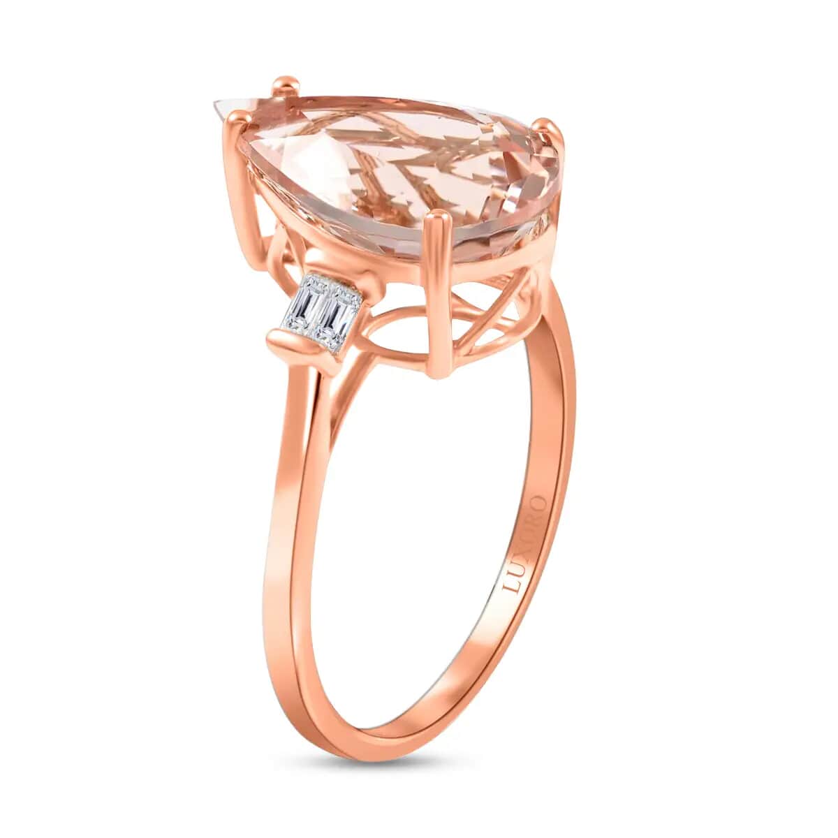 Luxoro Certified AAA Marropino Morganite Ring,  G-H I1 Diamond Accent Ring, 14K Rose Gold Ring, Wedding Ring 4.00 ctw (Size 8.0) image number 4