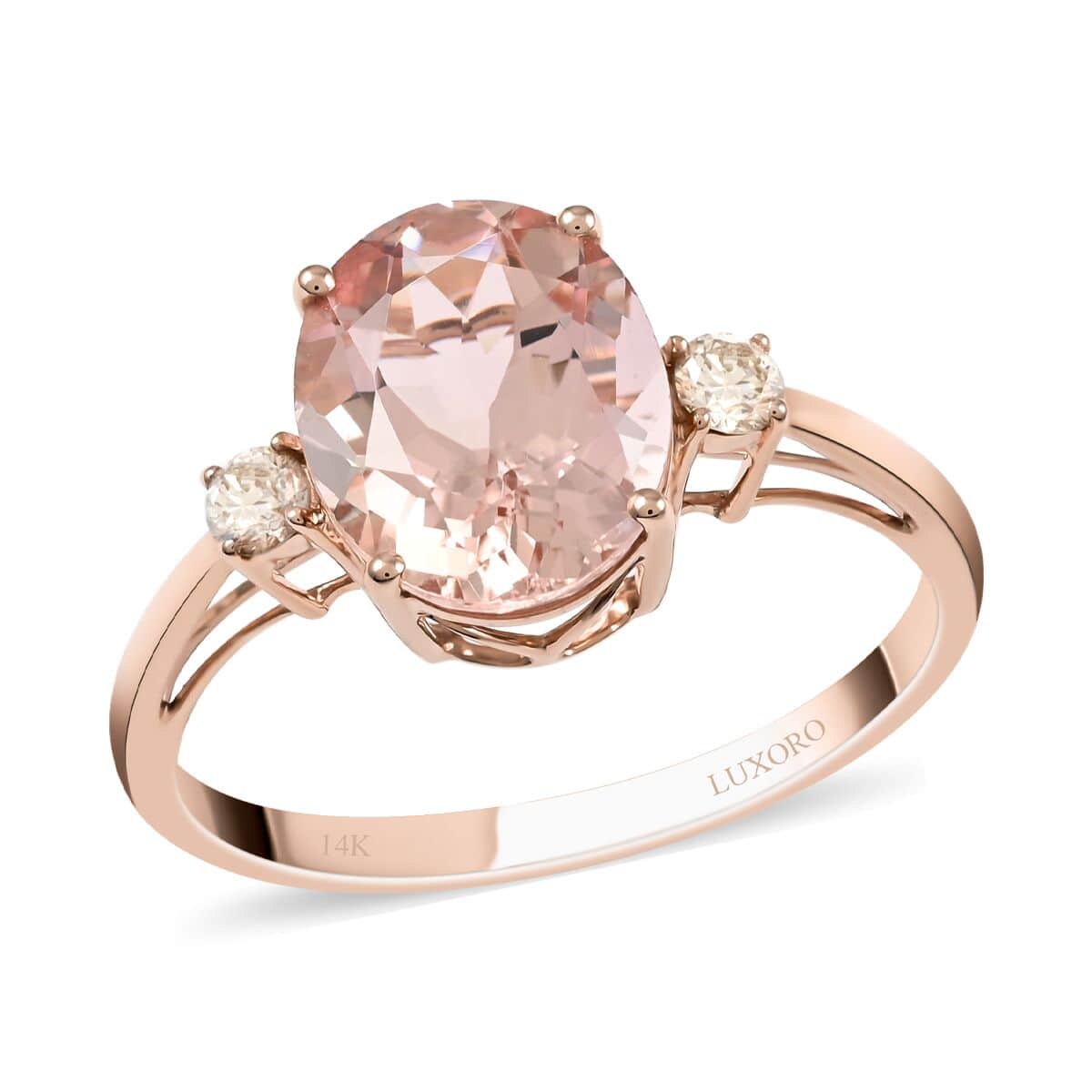 Certified & Appraised LUXORO 14K Rose Gold AAA Marropino Morganite, Diamond (G-H, I1) (0.17 cts) Ring (2.25 g) 3.55 ctw image number 0