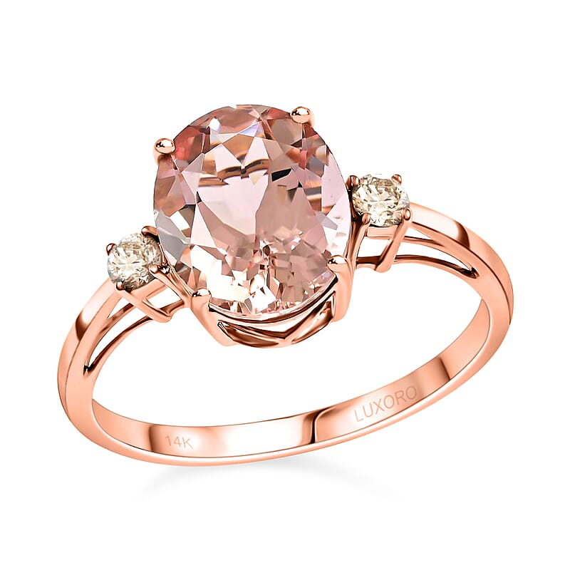 Certified and Appraised Luxoro 14K Rose Gold AAA Marropino Morganite and G-H I1 Diamond Ring (Size 6.0) 3.55 ctw