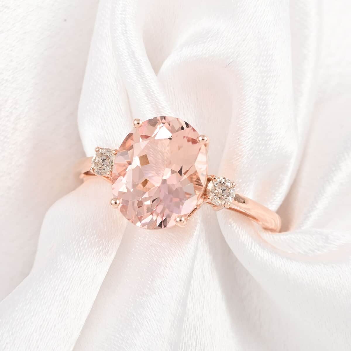 Certified & Appraised LUXORO 14K Rose Gold AAA Marropino Morganite, Diamond (G-H, I1) (0.17 cts) Ring (2.25 g) 3.55 ctw image number 1