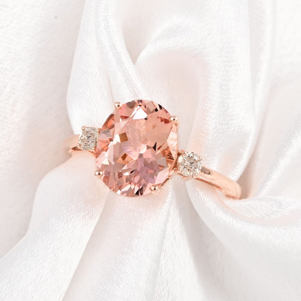 Certified & Appraised Luxoro 14K Rose Gold AAA Marropino Morganite and G-H I1 Diamond Ring (Size 8.0) 3.55 ctw image number 1