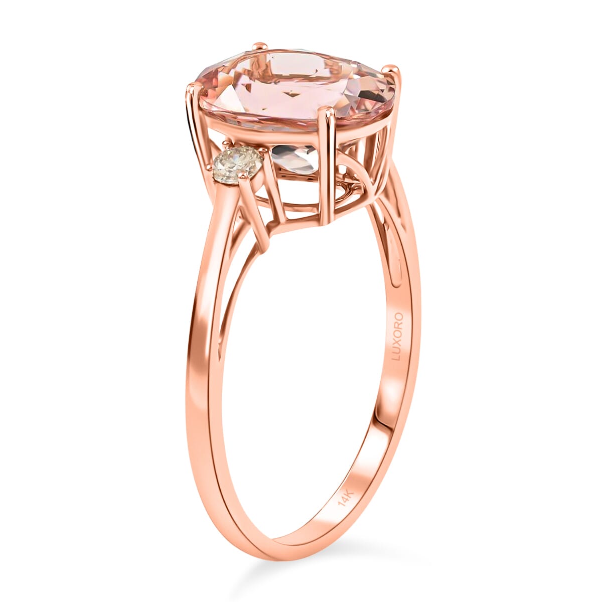 Certified & Appraised Luxoro 14K Rose Gold AAA Marropino Morganite and G-H I1 Diamond Ring (Size 8.0) 3.55 ctw image number 3