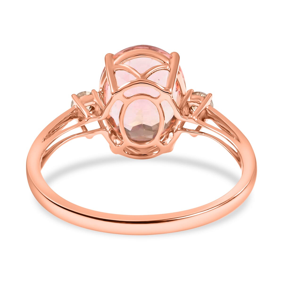 Certified & Appraised Luxoro 14K Rose Gold AAA Marropino Morganite and G-H I1 Diamond Ring (Size 8.0) 3.55 ctw image number 4