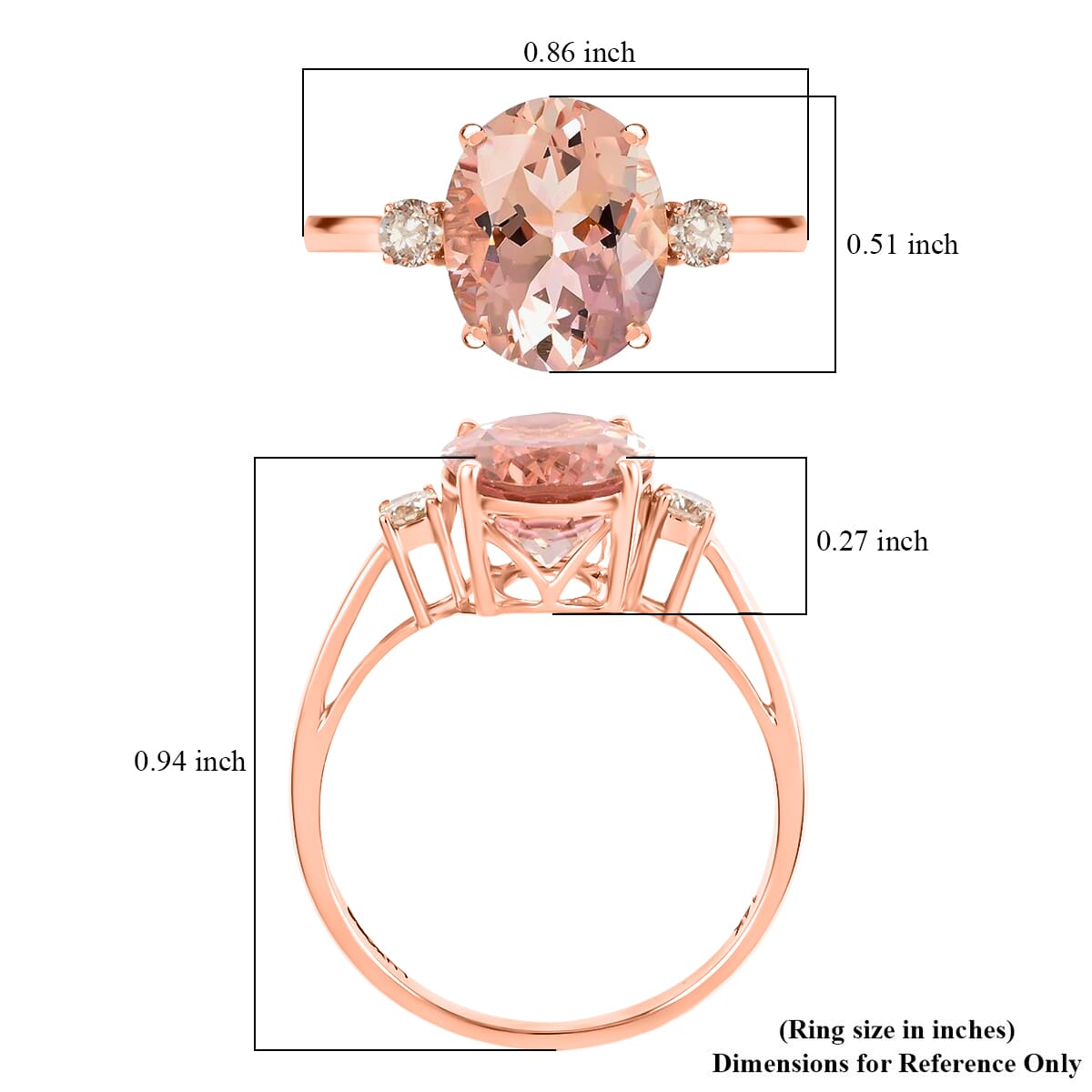 Certified & Appraised Luxoro 14K Rose Gold AAA Marropino Morganite and G-H I1 Diamond Ring (Size 8.0) 3.55 ctw image number 5