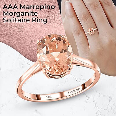 Luxoro 14K Rose Gold AAA Marropino Morganite Solitaire Ring, Certified and Appraised Morganite Ring, 14K Rose Gold Ring, Morganite Wedding Ring 3.35 ctw