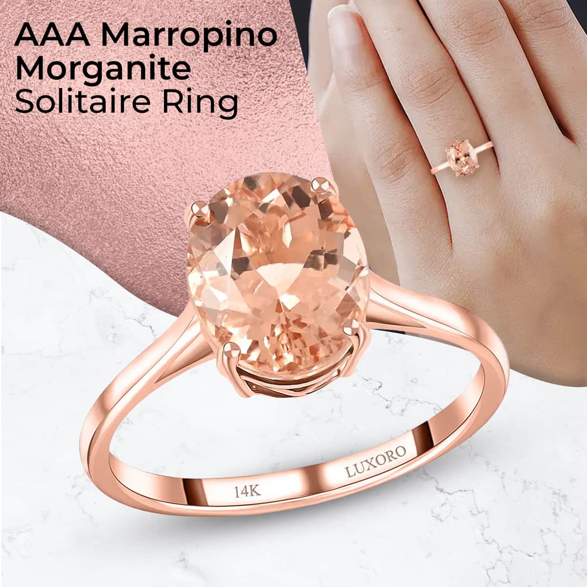 Luxoro 14K Rose Gold AAA Marropino Morganite Solitaire Ring ,Certified and Appraised Morganite Ring , 14K Rose Gold Ring , Morganite Wedding Ring 3.35 ctw image number 1