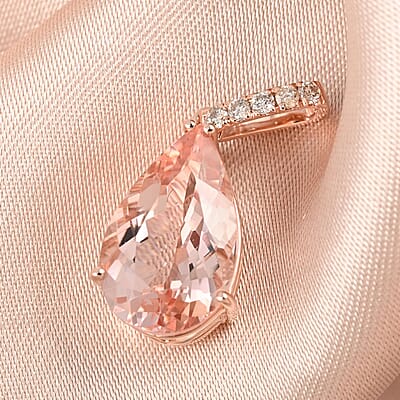 Certified and Appraised Luxoro 14K Rose Gold AAA Marropino Morganite and G-H I1 Diamond Drop Pendant without Chain 3.05 ctw