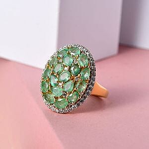 Kagem Zambian Emerald and White Zircon 3.40 ctw Cluster Ring in 14K YG Over Sterling Silver (Size 6.5)