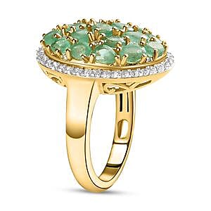 Kagem Zambian Emerald and White Zircon 3.40 ctw Cluster Ring in 14K YG Over Sterling Silver (Size 6.5)