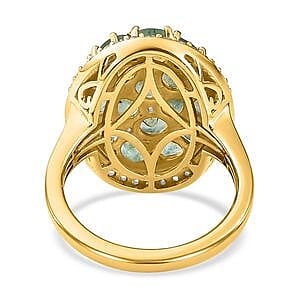 Kagem Zambian Emerald and White Zircon 3.40 ctw Cluster Ring in 14K YG Over Sterling Silver (Size 6.5)