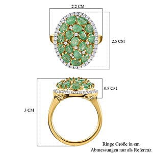 Kagem Zambian Emerald and White Zircon 3.40 ctw Cluster Ring in 14K YG Over Sterling Silver (Size 6.5)