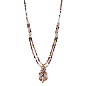 Multi-Tourmaline Water Fall Necklace 18 Inches in Platinum Over Sterling Silver 74.60 ctw