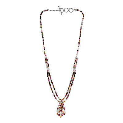 Multi-Tourmaline Water Fall Necklace 18 Inches in Platinum Over Sterling Silver 74.60 ctw
