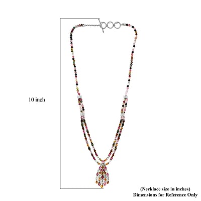 Multi-Tourmaline Water Fall Necklace 18 Inches in Platinum Over Sterling Silver 74.60 ctw