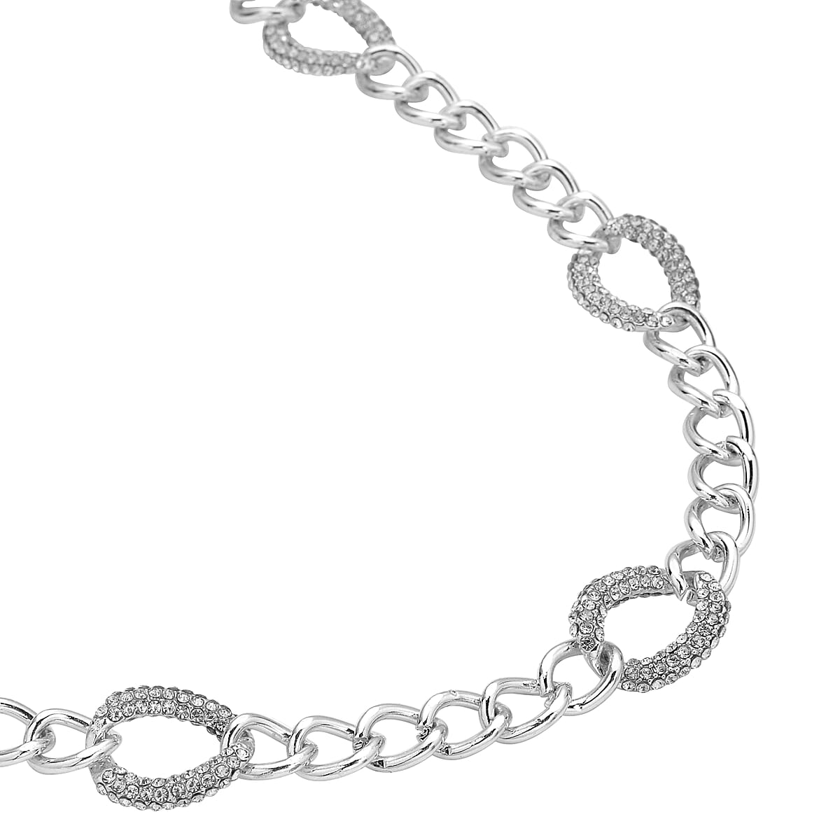 Austrian Crystal Curb Chain Station Necklace 20-22 Inches in Silvertone image number 2