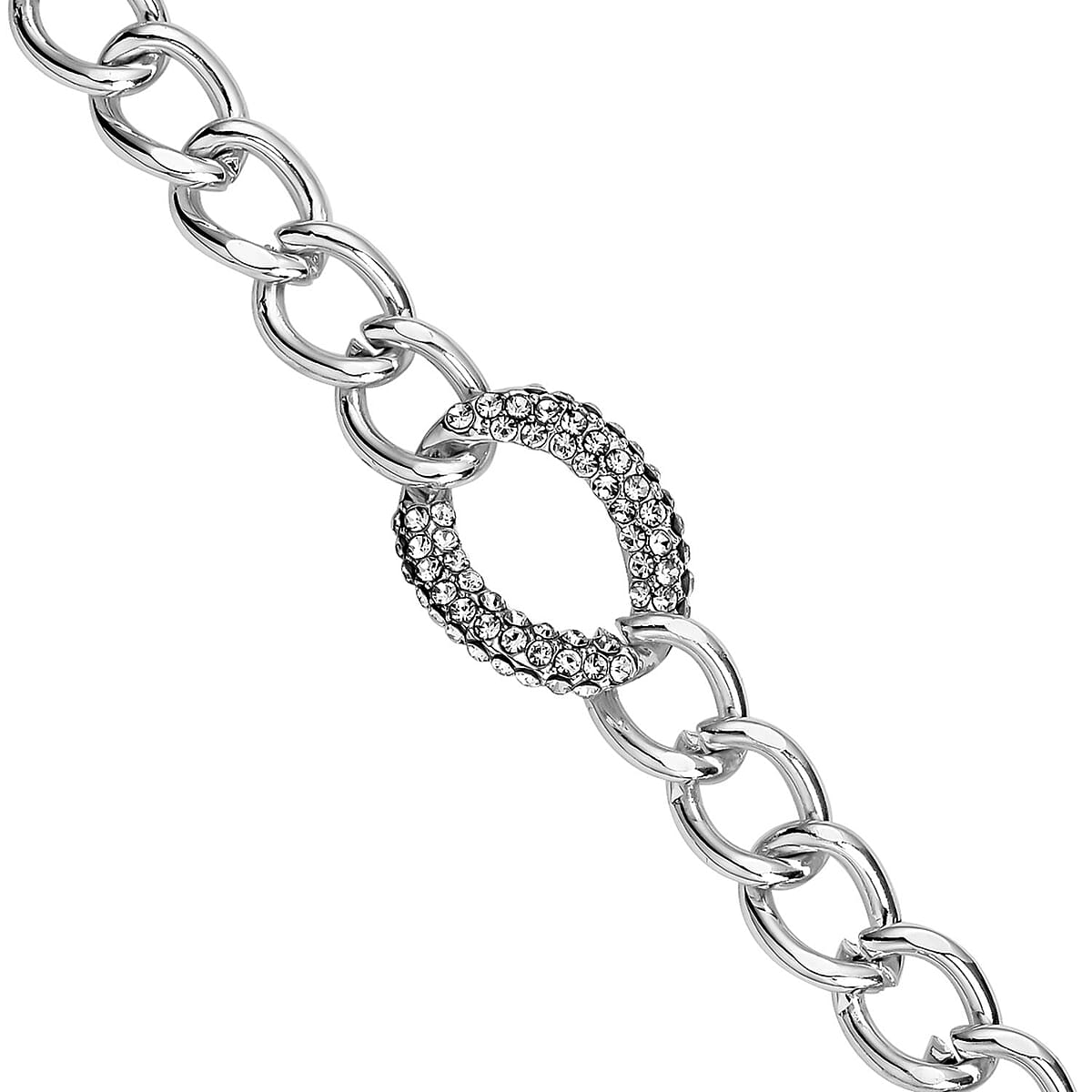 Austrian Crystal Curb Chain Station Necklace 20-22 Inches in Silvertone image number 3