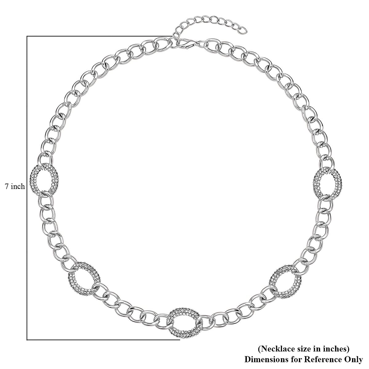 Austrian Crystal Curb Chain Station Necklace 20-22 Inches in Silvertone image number 4