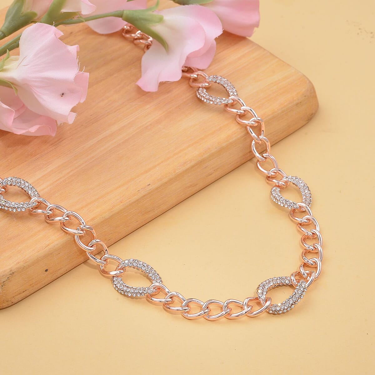 Austrian Crystal Curb Chain Station Necklace 20-22 Inches in Rosetone image number 1