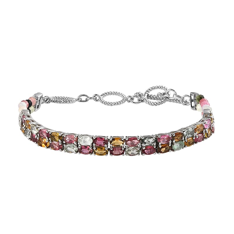 Multi-Tourmaline Fancy Bracelet in Platinum Over Sterling Silver (6.50 In) 15.50 ctw