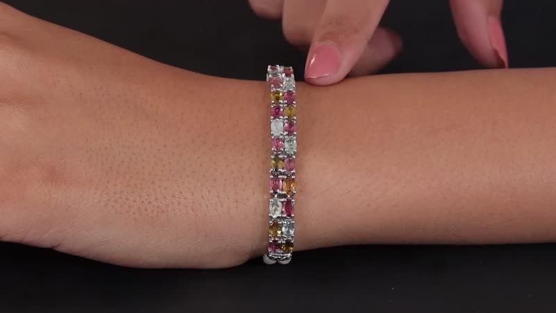 Multi-Tourmaline Fancy Bracelet in Platinum Over Sterling Silver (6.50 In) 15.50 ctw