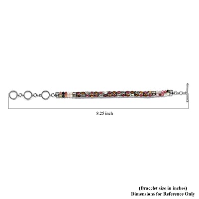 Multi-Tourmaline Fancy Bracelet in Platinum Over Sterling Silver (6.50 In) 15.50 ctw