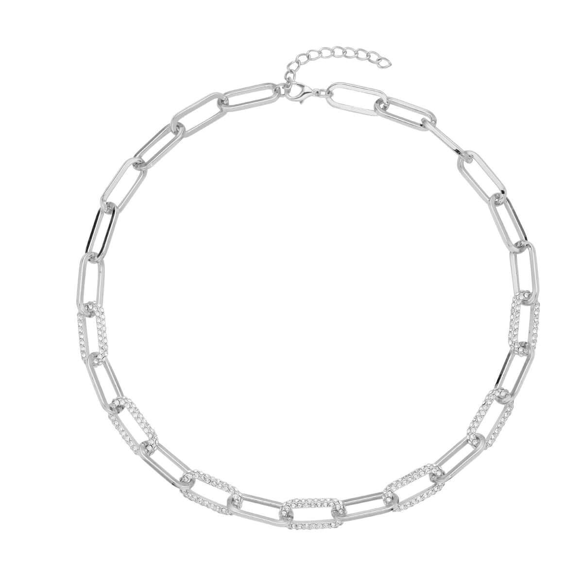 Austrian Crystal Paper Clip Chain Necklace (20-22 Inches) in Silvertone image number 0