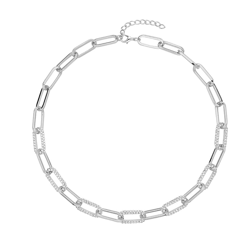 Austrian Crystal Paper Clip Chain Necklace in Silvertone 20-22 Inches