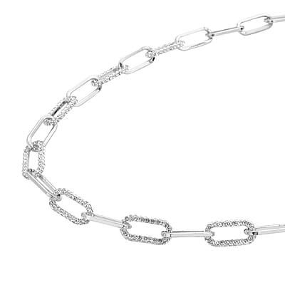Austrian Crystal Paper Clip Chain Necklace in Silvertone 20-22 Inches