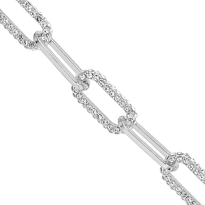 Austrian Crystal Paper Clip Chain Necklace in Silvertone 20-22 Inches