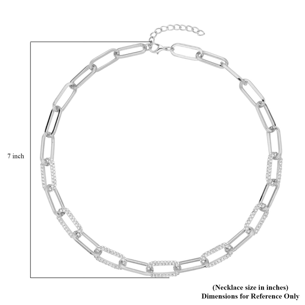 Austrian Crystal Paper Clip Chain Necklace (20-22 Inches) in Silvertone image number 4