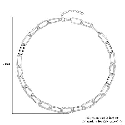 Austrian Crystal Paper Clip Chain Necklace in Silvertone 20-22 Inches