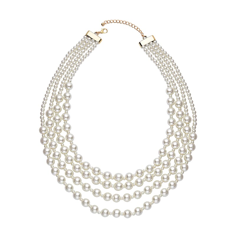 Simulated White Pearl 4-12mm Necklace 21-23 Inches in Goldtone