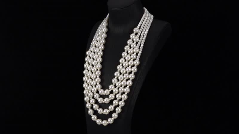 Simulated White Pearl 4-12mm Necklace 21-23 Inches in Goldtone