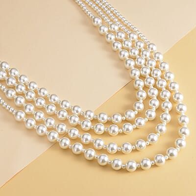 Simulated White Pearl 4-12mm Necklace 21-23 Inches in Goldtone