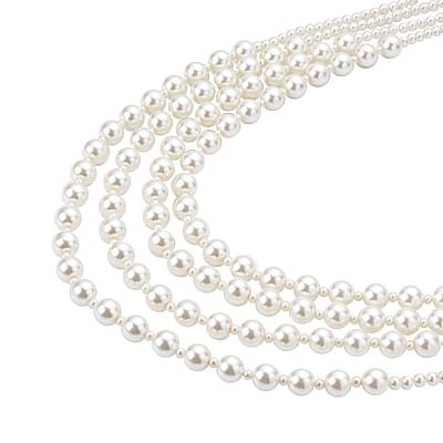 Simulated White Pearl 4-12mm Necklace 21-23 Inches in Goldtone