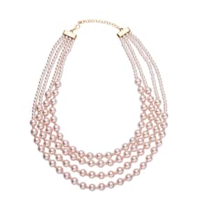 Simulated Pink Pearl 4-12mm Necklace 21-23 Inches in Goldtone