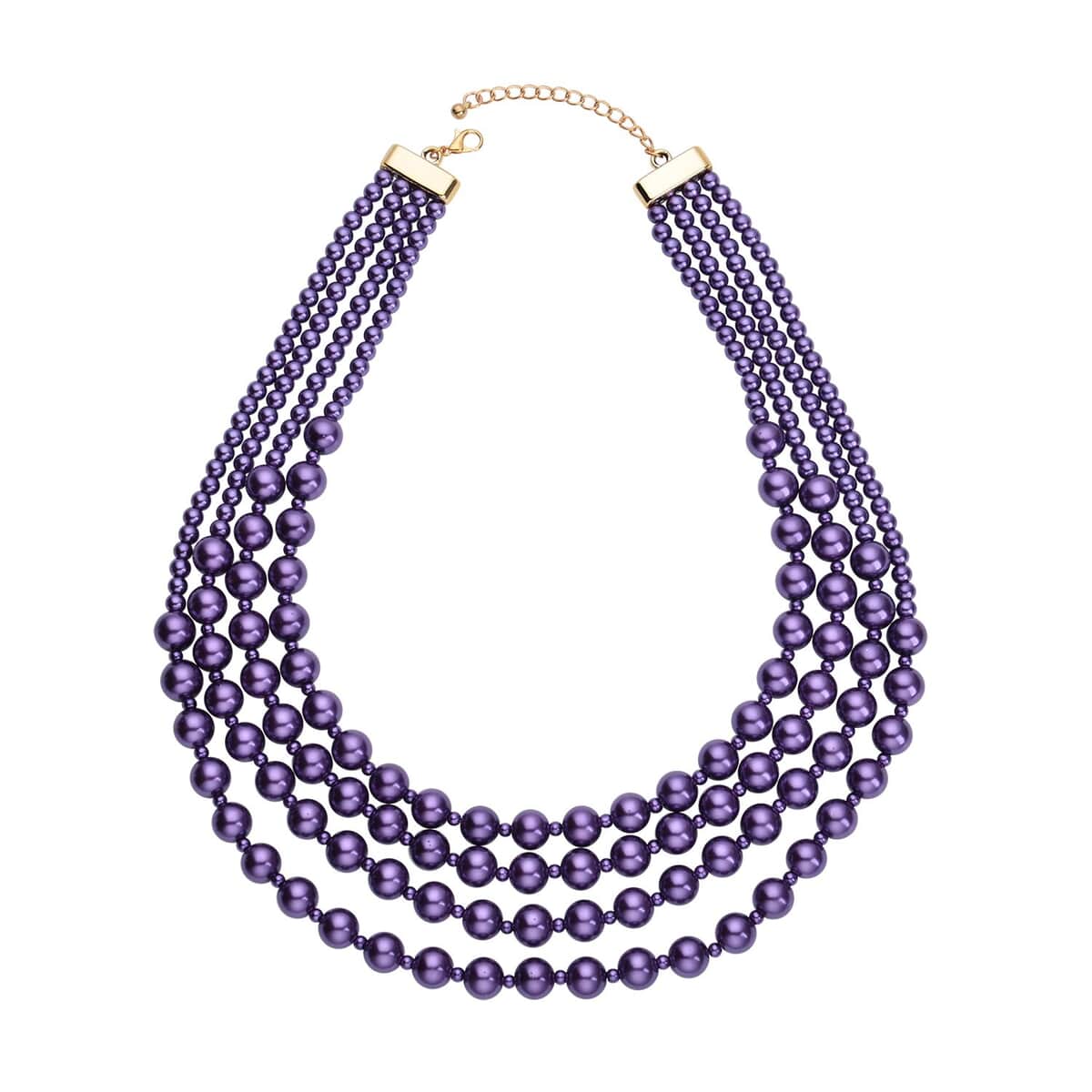 Simulated Purple Pearl 4-12mm Necklace 21-23 Inches in Goldtone image number 0