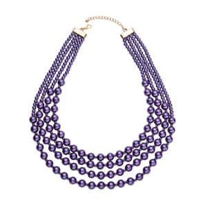 Simulated Purple Pearl 4-12mm Necklace 21-23 Inches in Goldtone