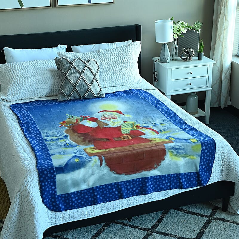 Homesmart Fleece X'mas Santa Claus Pattern Photo Print Blanket