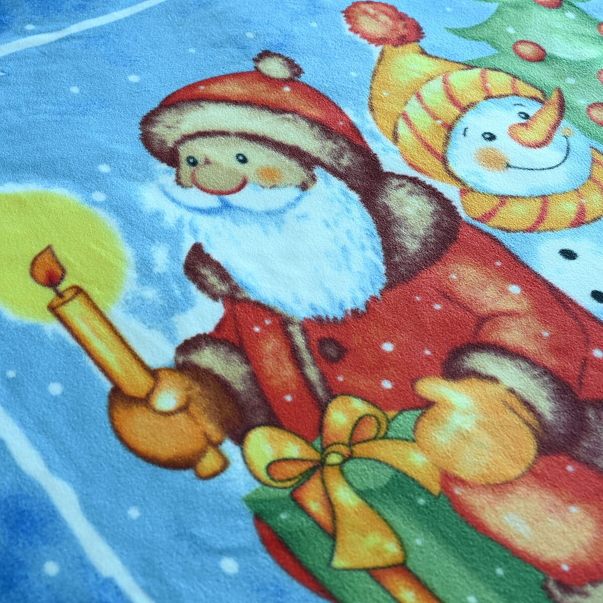Homesmart Fleece X'mas Santa Claus and Snowman Pattern Photo Print Blanket image number 1