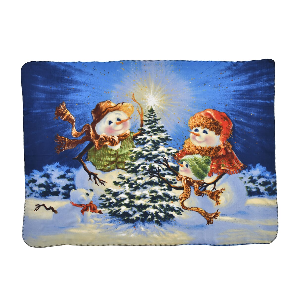 Homesmart Fleece X'mas Two Snowman and Christmas Tree Pattern Photo Print Blanket image number 2