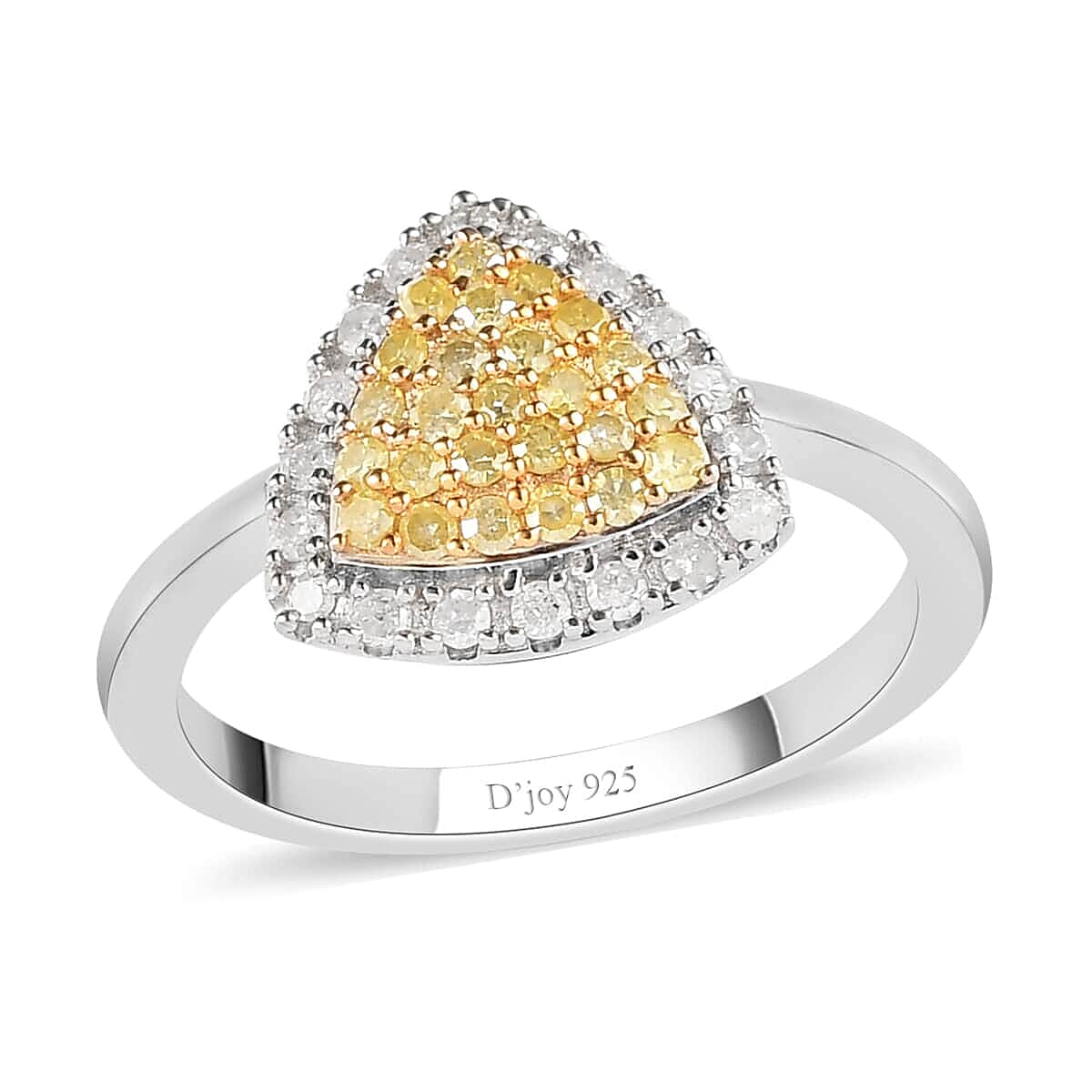 Natural Yellow and White Diamond I3 Cluster Ring in Rhodium and Platinum Over Sterling Silver (Size 7.0) 0.50 ctw image number 0