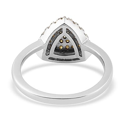 Natural Yellow and White Diamond I3 Cluster Ring in Rhodium and Platinum Over Sterling Silver (Size 7.0) 0.50 ctw
