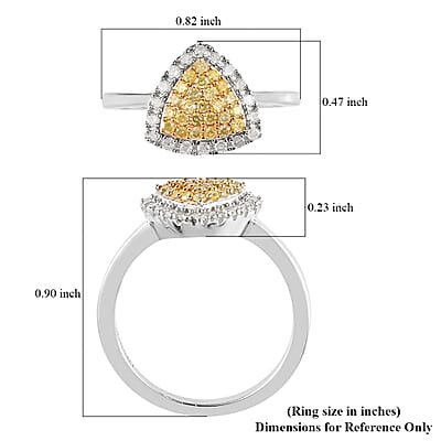 Natural Yellow and White Diamond I3 Cluster Ring in Rhodium and Platinum Over Sterling Silver (Size 7.0) 0.50 ctw