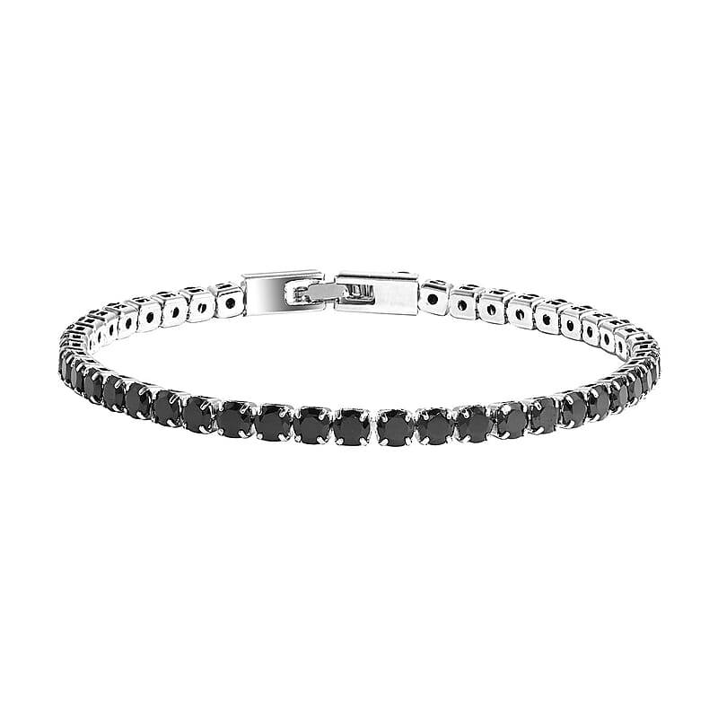 Simulated Black Diamond Tennis Bracelet in Silvertone (7.25 In) 27.70 ctw