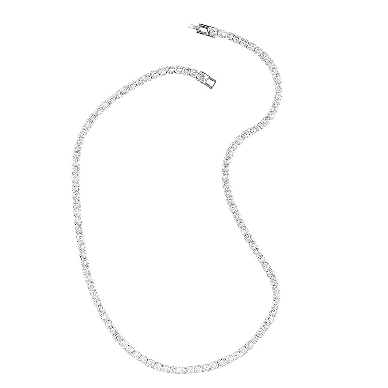 Simulated Diamond Tennis Necklace 18 Inches in Silvertone 47.30 ctw